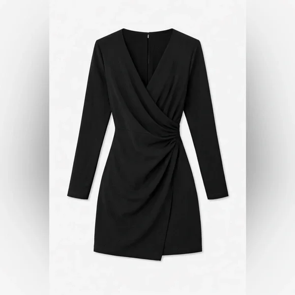 OAK + FORT Black Long Sleeve Wrap Dress XS - Picture 2 of 8